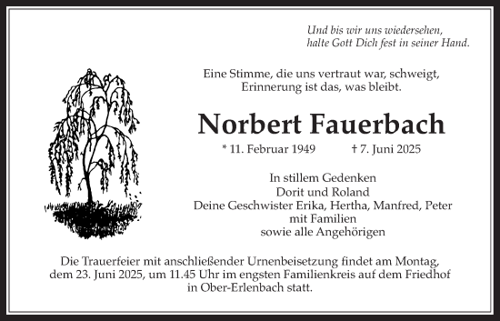 Traueranzeige von Norbert Fauerbach von Bad Vilbel/Karben