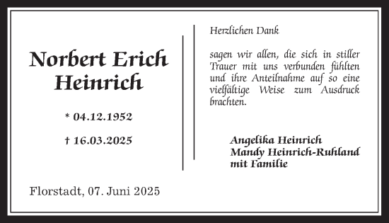 Traueranzeige von Norbert Erich Heinrich von Wetterauer Zeitung