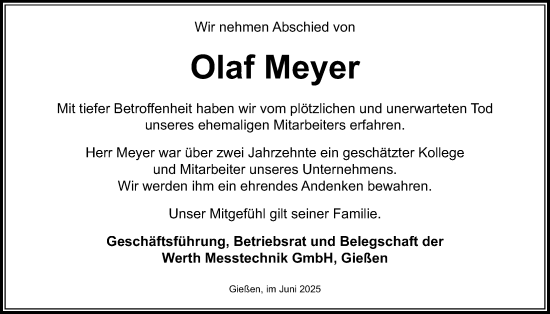 Traueranzeige von Olaf Meyer von Giessener Anzeiger