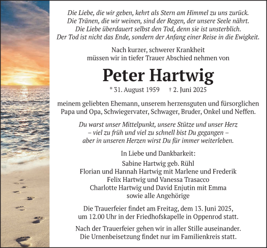 Traueranzeige von Peter Hartwig von Giessener Anzeiger, Giessener Allgemeine, Alsfelder Allgemeine