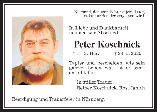 Traueranzeige von Peter Koschnick von Giessener Allgemeine, Alsfelder Allgemeine