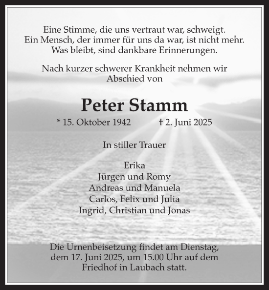 Traueranzeige von Peter Stamm von Usinger Anzeiger