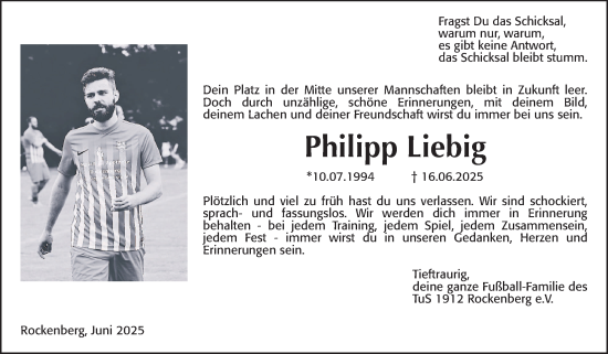 Traueranzeige von Philipp Liebig von Butzbacher Zeitung