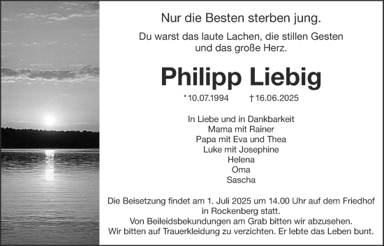 Traueranzeige von Philipp Liebig von Butzbacher Zeitung