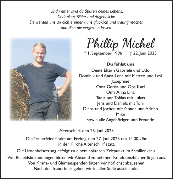 Traueranzeige von Phillip Michel von Lauterbacher Anzeiger