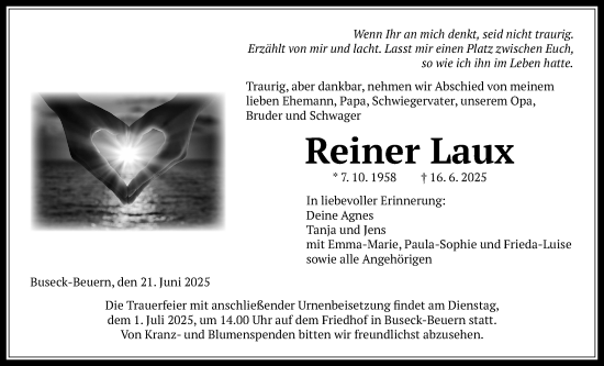 Traueranzeige von Reiner Laux von Giessener Allgemeine, Alsfelder Allgemeine