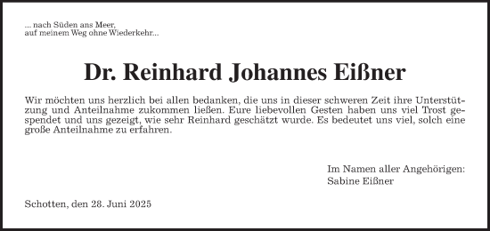 Traueranzeige von Reinhard Johannes Eißner von Kreis-Anzeiger
