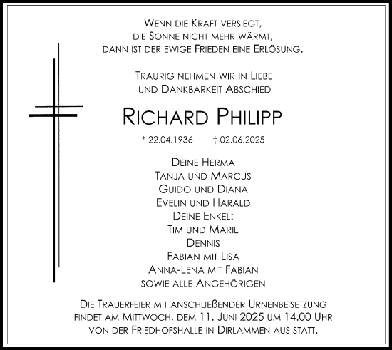 Traueranzeige von Richard Philipp von Lauterbacher Anzeiger