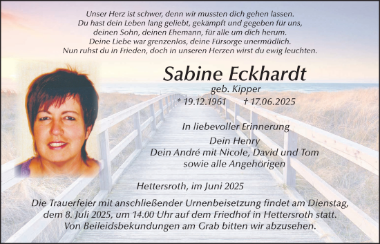 Traueranzeige von Sabine Eckhardt von Kreis-Anzeiger