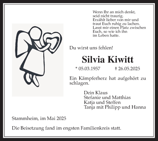 Traueranzeige von Silvia Kiwitt von Wetterauer Zeitung