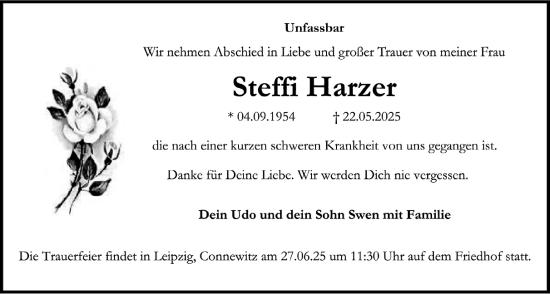 Traueranzeige von Steffi Harzer von Lauterbacher Anzeiger