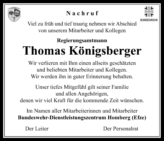 Traueranzeige von Thomas Königsberger von Giessener Anzeiger