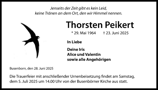 Traueranzeige von Thorsten Peikert von Kreis-Anzeiger