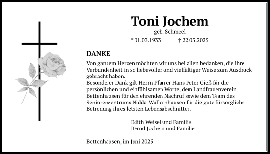 Traueranzeige von Toni Jochem von Licher Wochenblatt