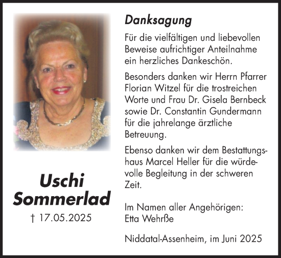 Traueranzeige von Uschi Sommerlad von Wetterauer Zeitung