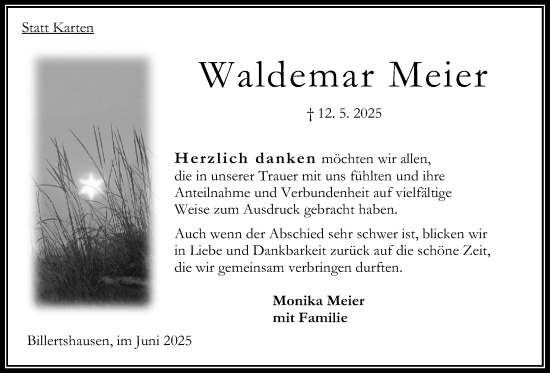 Traueranzeige von Waldemar Meier von Oberhessische Zeitung
