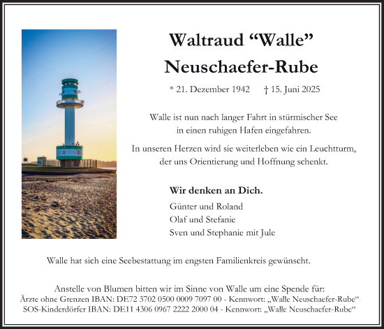 Traueranzeige von Waltraud Neuschaefer-Rube von Lauterbacher Anzeiger