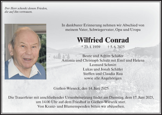 Traueranzeige von Wilfried Conrad von Giessener Allgemeine, Alsfelder Allgemeine