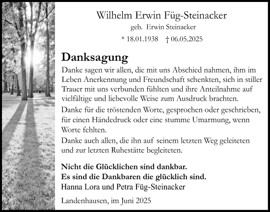 Traueranzeige von Wilhelm Erwin Füg-Steinacker von Lauterbacher Anzeiger