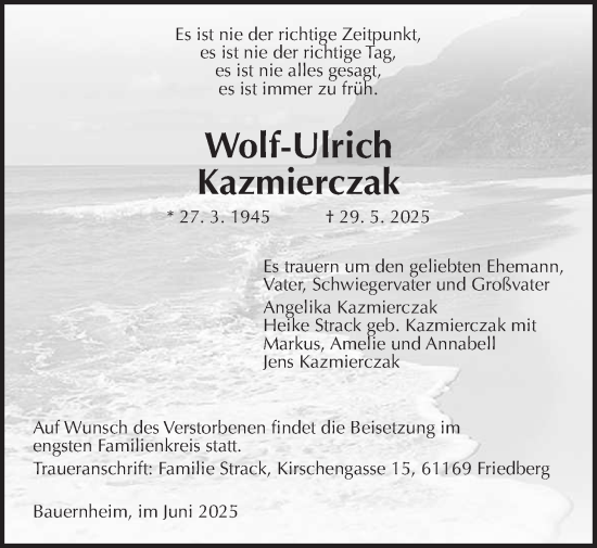 Traueranzeige von Wolf-Ulrich Kazmierczak von Wetterauer Zeitung