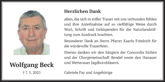 Traueranzeige von Wolfgang Beck von Kreis-Anzeiger