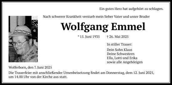 Traueranzeige von Wolfgang Emmel von Kreis-Anzeiger