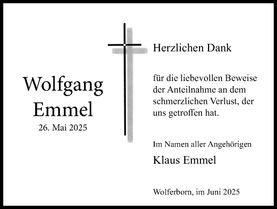 Traueranzeige von Wolfgang Emmel 