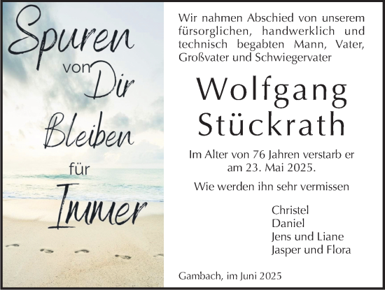 Traueranzeige von Wolfgang Stückrath von Butzbacher Zeitung