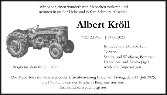 Traueranzeige von Albert Kröll von Kreis-Anzeiger