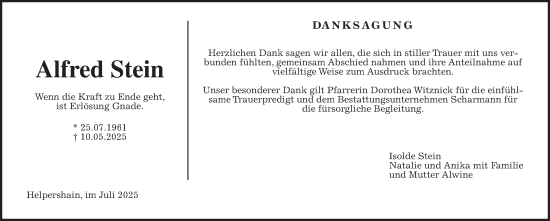 Traueranzeige von Alfred Stein von Lauterbacher Anzeiger
