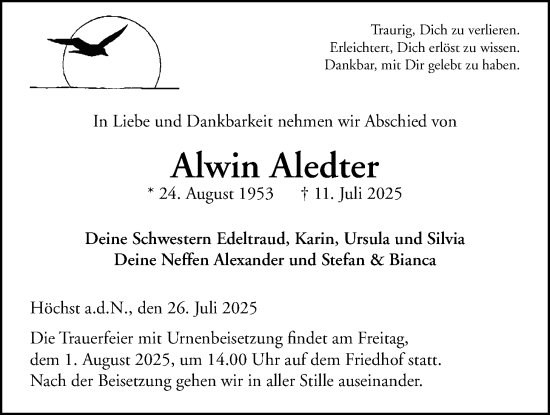 Traueranzeige von Alwin Aledter 