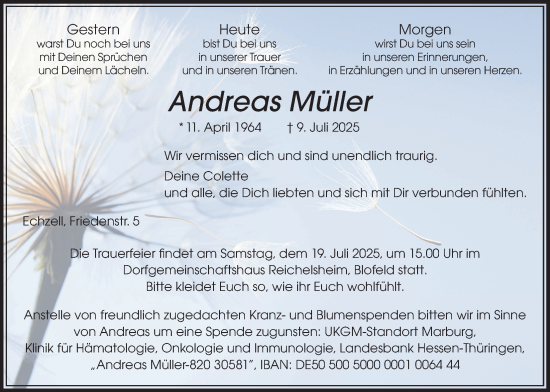 Traueranzeige von Andreas Müller von Wetterauer Zeitung