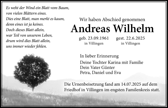 Traueranzeige von Andreas Wilhelm von Licher Wochenblatt