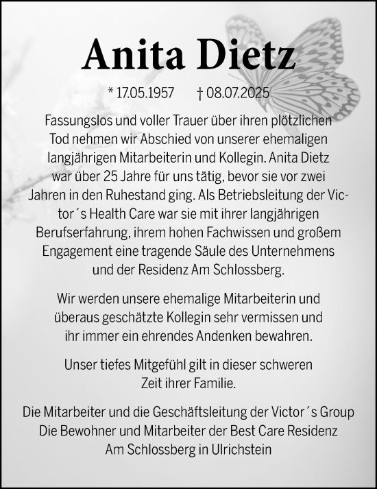 Traueranzeige von Anita Dietz von Alsfelder Allgemeine, Oberhessische Zeitung, Lauterbacher Anzeiger