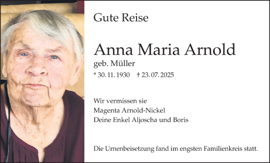 Traueranzeige von Anna Maria Arnold von Bad Vilbel/Karben