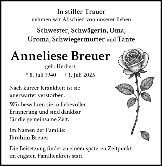 Traueranzeige von Anneliese Breuer von Licher Wochenblatt