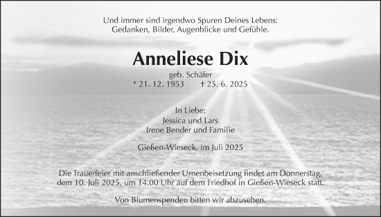 Traueranzeige von Anneliese Dix von Giessener Allgemeine, Alsfelder Allgemeine, Giessener Anzeiger