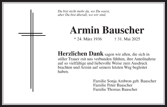 Traueranzeige von Armin Bauscher von Bad Vilbel/Karben