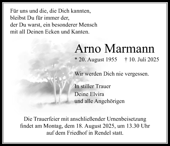 Traueranzeige von Arno Marmann von Bad Vilbel/Karben