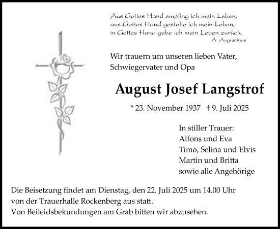 Traueranzeige von August Josef Langstrof von Butzbacher Zeitung, Wetterauer Zeitung