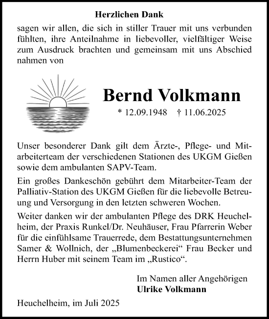 Traueranzeige von Bernd Volkmann von Giessener Allgemeine, Alsfelder Allgemeine