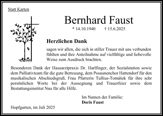 Traueranzeige von Bernhard Faust von Oberhessische Zeitung