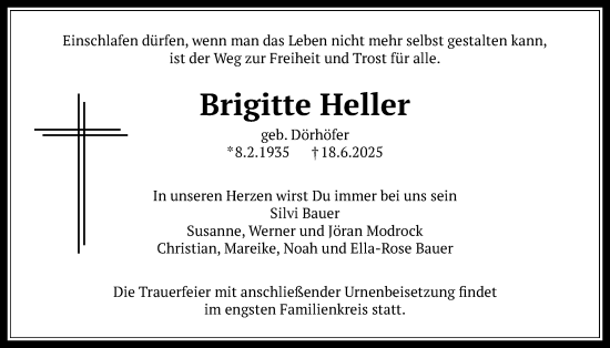 Traueranzeige von Brigitte Heller von Licher Wochenblatt