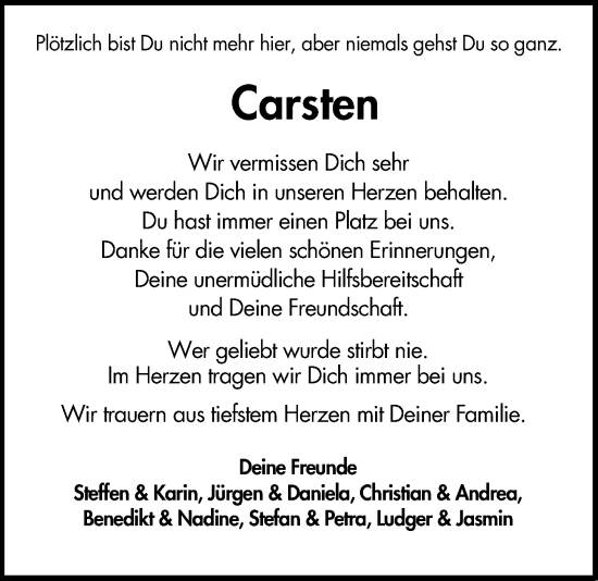 Traueranzeige von Carsten Borgerding von Oberhessische Zeitung