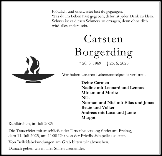 Traueranzeige von Carsten Borgerding von Oberhessische Zeitung