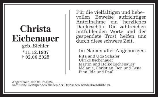 Traueranzeige von Christa Eichenauer von Lauterbacher Anzeiger