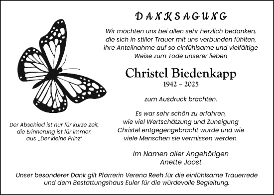 Traueranzeige von Christel Biedenkapp von Mücker Stimme