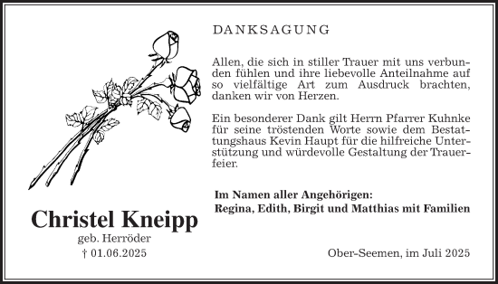 Traueranzeige von Christel Kneipp von Kreis-Anzeiger