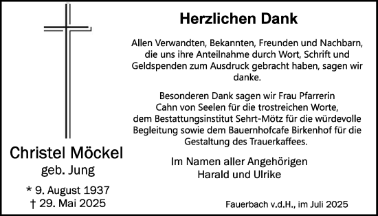 Traueranzeige von Christel Möckel von Butzbacher Zeitung