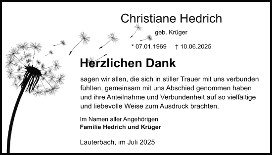 Traueranzeige von Christiane Hedrich von Lauterbacher Anzeiger